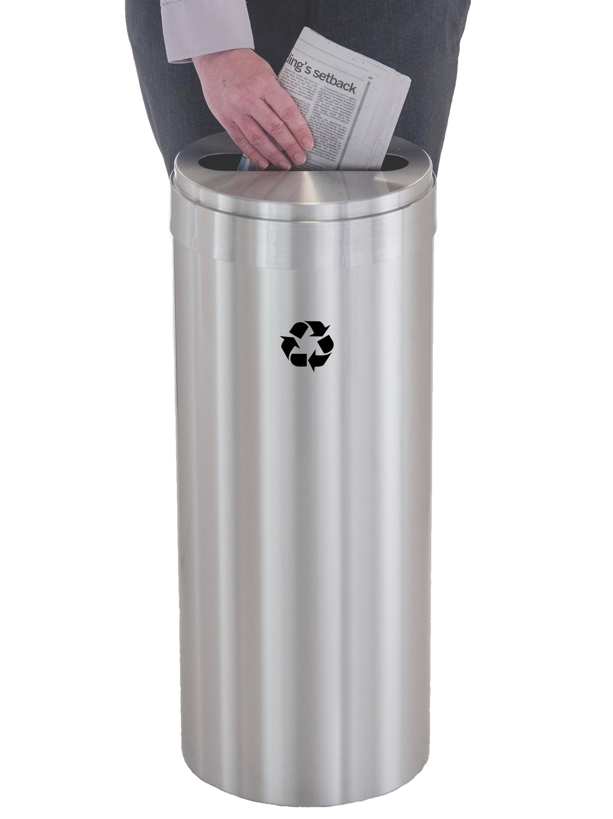 Glaro RecyclePro 1 Single Purpose Receptacles – Satin Aluminum Cover, with Satin Aluminum body Body, Paper Opening