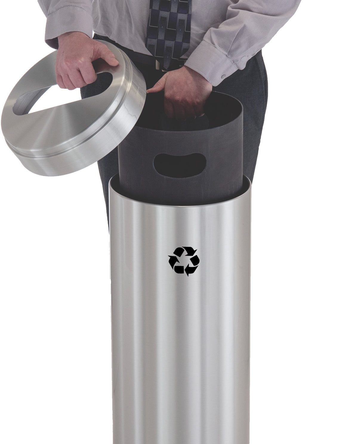 Glaro RecyclePro 1 Single Purpose Receptacles – Satin Aluminum Cover, with Satin Aluminum body Body, Paper Opening