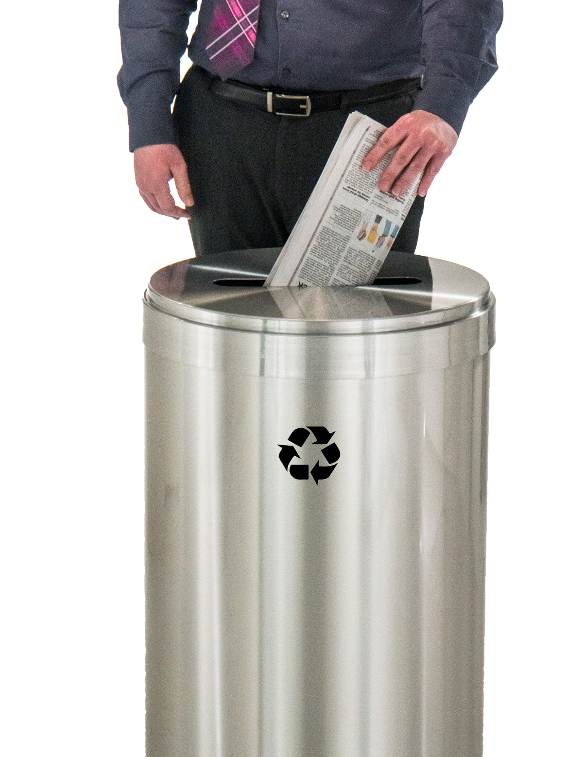 Glaro RecyclePro 1 Single Purpose Receptacles – Satin Aluminum Cover, with Satin Aluminum body Body, Paper Opening
