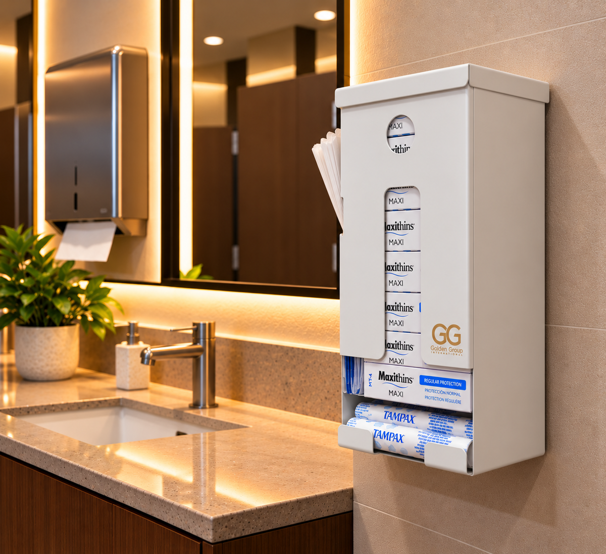Golden Group International SD7000 Compact Free-Vend Tampon, Sanitary Napkin & Courtesy Bag Dispenser
