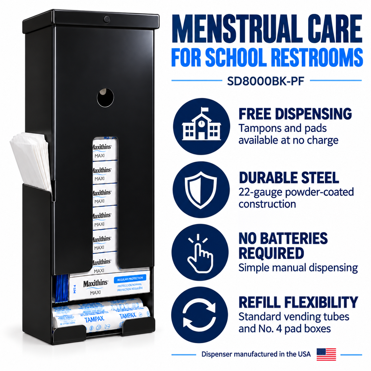 Golden Group International SD8000 Commercial Free-Vend Menstrual Care Dispenser (Empty or Pre-Filled)