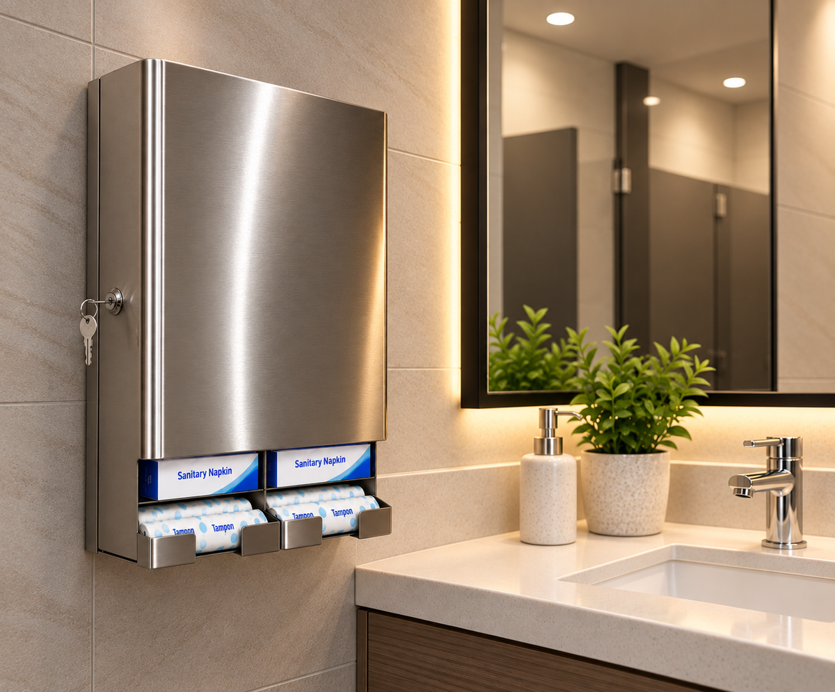 Golden Group International SD9000 High Capacity Tampon & Sanitary Napkin Dispenser – ADA-Friendly Design, Free Vend, Wall-Mounted Commercial Restroom Unit, Made in USA