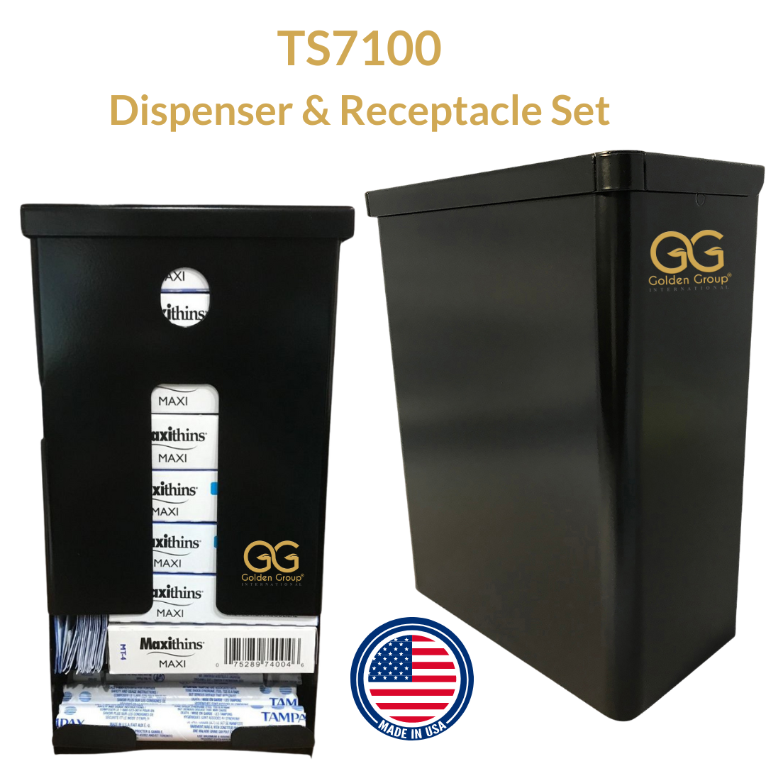 TS7100 Menstrual Hygiene Courtesy Dispenser & Disposal Set – Pre-Filled, ADA Compliant, Made in USA