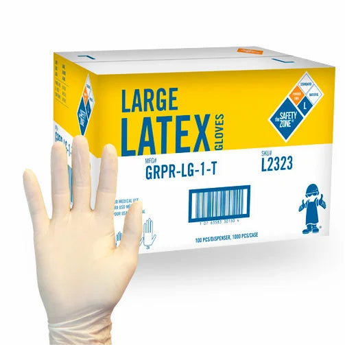 Safety Zone® Latex Gloves, Powder Free, Textured, 10x100, Natural, 5 mil