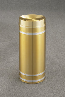 Glaro Capri Banded Commercial Trash Can – Tip-Action Top, Satin Brass with Satin Aluminum Bands, 12, 16 & 33 Gallon, Indoor (TA1234BE, TA1534BE, TA2034BE)