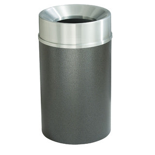 Glaro Mount Everest Designer Powder Coat Commercial Trash Can – Funnel Top, 6, 12, 16 & 33 Gallon, Satin Aluminum Lid, Indoor (F924*SA, F1232*SA, F1533*SA, F2035*SA)