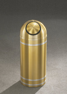Glaro Capri Banded Commercial Trash Can – Self-Closing Dome Top, Satin Brass with Satin Aluminum Bands, 8 & 16 Gallon, Indoor (S1234BE, S1534BE)