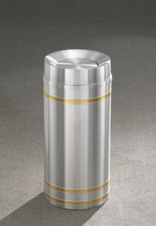 Glaro Capri Banded Commercial Trash Can – Tip-Action Top, Satin Aluminum with Satin Brass Bands, 12, 16 & 33 Gallon, Indoor (TA1234SA, TA1534SA, TA2034SA)