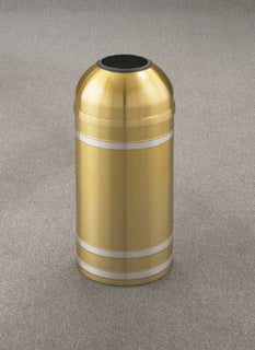 Glaro Capri Banded Commercial Trash Can – Open Dome Top, Satin Brass with Satin Aluminum Bands, 8 & 16 Gallon, Indoor (T1234BE, T1534BE)