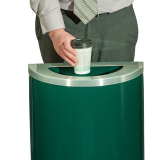 Glaro Profile Series 18" Half-Round Commercial Trash Can – Hinged Lid, 5.5" x 12" Opening, 14 Gallon, Indoor (1891SA, 1891BE, 1891**, 1891*SA, 1891*BE)