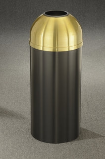 Glaro Mount Everest Designer Powder Coat Commercial Trash Can – Open Dome Top, 8, 12 & 16 Gallon, Satin Brass Lid, Indoor (T1230*BE, T1530*BE, T1536*BE)