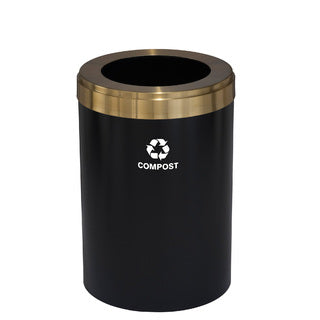 Glaro RecyclePro 1 Waste Receptacle, Large Opening, Choose Base Color, Satin Brass Lid,  Made in USA