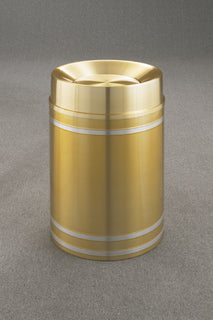 Glaro Capri Banded Commercial Trash Can – Tip-Action Top, Satin Brass with Satin Aluminum Bands, 12, 16 & 33 Gallon, Indoor (TA1234BE, TA1534BE, TA2034BE)