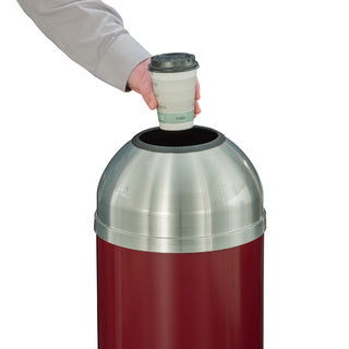 Glaro Mount Everest Designer Powder Coat Commercial Trash Can – Open Dome Top, 8, 12 & 16 Gallon, Satin Aluminum Lid, Indoor (T1230*SA, T1530*SA, T1536*SA)