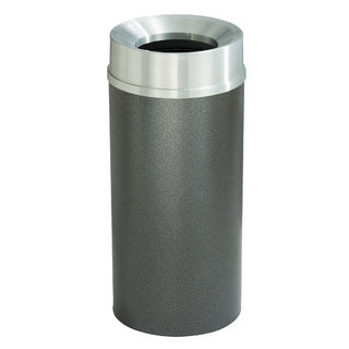 Glaro Mount Everest Designer Powder Coat Commercial Trash Can – Funnel Top, 6, 12, 16 & 33 Gallon, Satin Aluminum Lid, Indoor (F924*SA, F1232*SA, F1533*SA, F2035*SA)