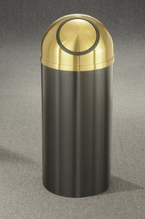 Glaro Mount Everest Designer Powder Coat Commercial Trash Can – Dome Top Self-Closing Lid, 8, 12 & 16 Gallon, Satin Brass Lid, Indoor (S1230*BE, S1530*BE, S1536*BE)