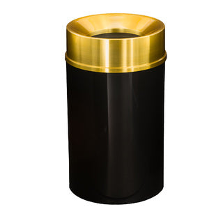 Glaro Mount Everest Designer Powder Coat Commercial Trash Can – Funnel Top, 6, 12, 16 & 33 Gallon, Satin Brass Lid, Indoor (F924*BE, F1232*BE, F1533*BE, F2035*BE)
