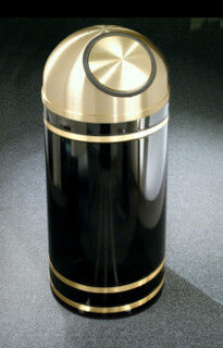 Glaro Monte Carlo  Commercial Trash Can – Dome Top Self-Closing Lid, 8 & 16 Gallon, Designer Color with Satin Brass Trim  (S1255*, S1555*)