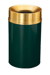 Glaro Mount Everest Designer Powder Coat Commercial Trash Can – Funnel Top, 6, 12, 16 & 33 Gallon, Satin Brass Lid, Indoor (F924*BE, F1232*BE, F1533*BE, F2035*BE)