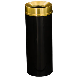 Glaro Mount Everest Designer Powder Coat Commercial Trash Can – Funnel Top, 6, 12, 16 & 33 Gallon, Satin Brass Lid, Indoor (F924*BE, F1232*BE, F1533*BE, F2035*BE)