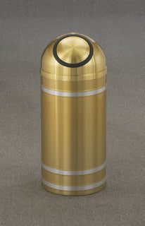 Glaro Capri Banded Commercial Trash Can – Self-Closing Dome Top, Satin Brass with Satin Aluminum Bands, 8 & 16 Gallon, Indoor (S1234BE, S1534BE)