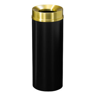 Glaro Mount Everest Designer Powder Coat Commercial Trash Can – Funnel Top, 6, 12, 16 & 33 Gallon, Satin Brass Lid, Indoor (F924*BE, F1232*BE, F1533*BE, F2035*BE)