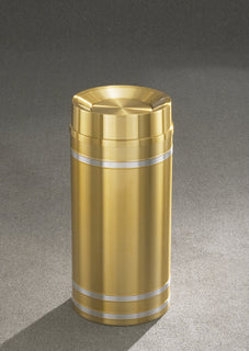 Glaro Capri Banded Commercial Trash Can – Tip-Action Top, Satin Brass with Satin Aluminum Bands, 12, 16 & 33 Gallon, Indoor (TA1234BE, TA1534BE, TA2034BE)