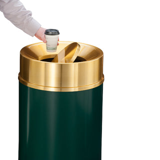 Glaro Mount Everest Designer Powder Coat Trash Can – Tip-Action Top, 12, 16 & 33 Gallon, Satin Brass Lid, Commercial Indoor Waste Receptacle (TA1232*BE, TA1533*BE, TA2035*BE)