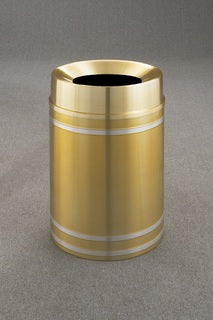 Glaro Capri Banded Commercial Trash Can – Funnel Top, Satin Brass Finish with Satin Aluminum Bands, 12, 16 & 33 Gallon, Indoor (F1234BE, F1534BE, F2034BE)