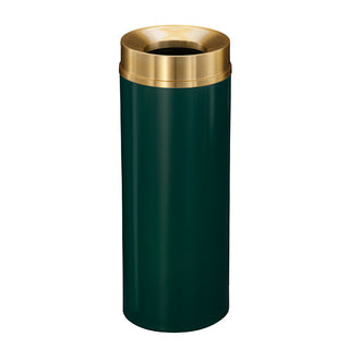 Glaro Mount Everest Designer Powder Coat Commercial Trash Can – Funnel Top, 6, 12, 16 & 33 Gallon, Satin Brass Lid, Indoor (F924*BE, F1232*BE, F1533*BE, F2035*BE)