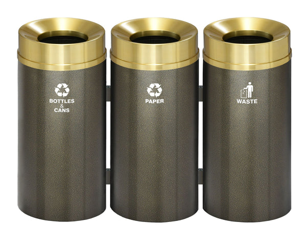 Glaro RecyclePro Deluxe Connected Recycling Stations with Removable Inner Liners with Satin Aluminum Lid