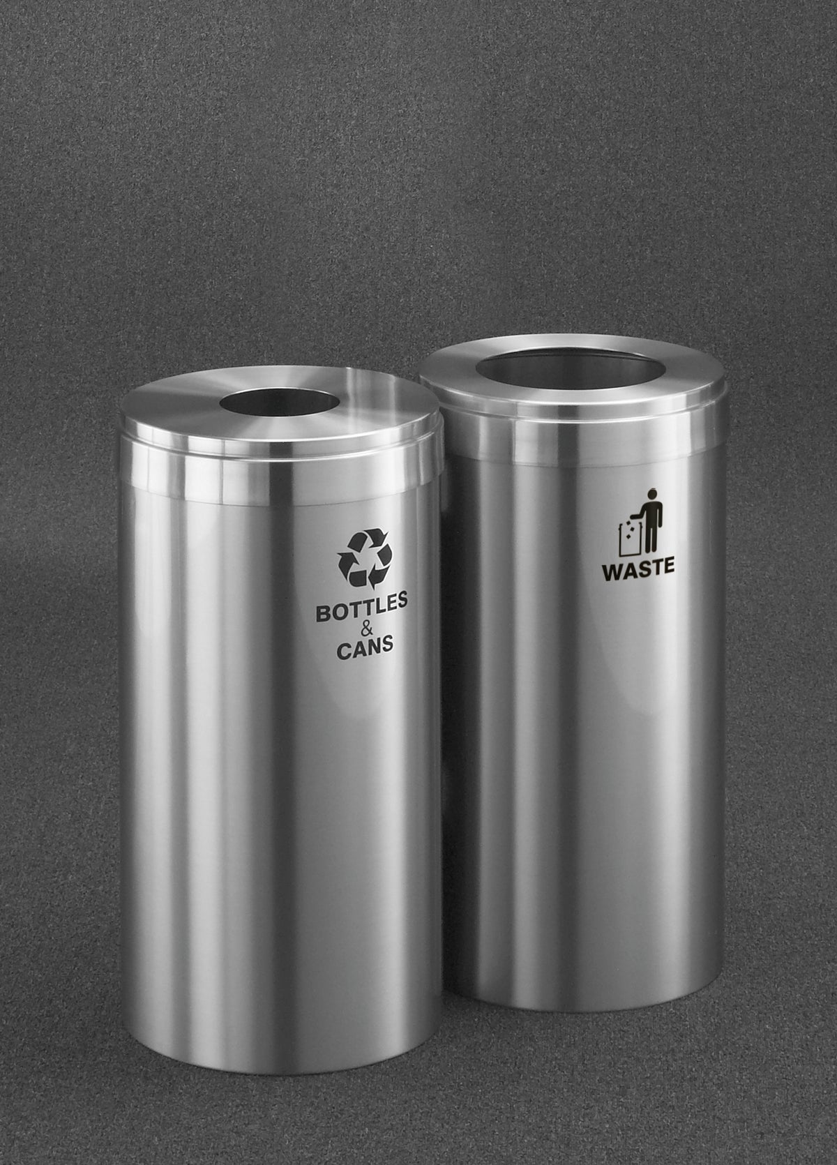 Glaro RecyclePro Value Connected 2-Unit Modular Recycling Station – 23 Gallon each with Satin Aluminum Base & Lids | Made in USA | Liner Not Included