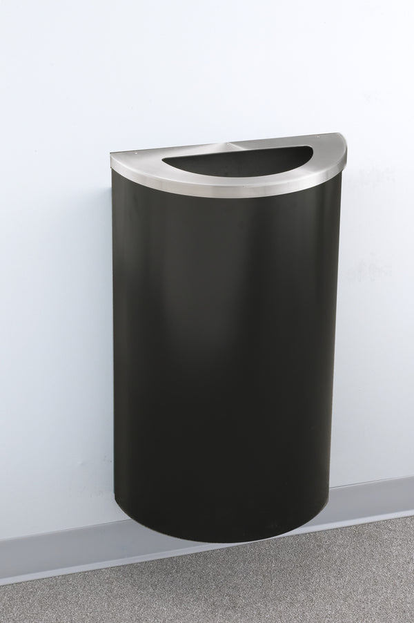 Glaro 18” Half Round Receptacles with Hinged Lids and Plastic Inner Liner, Satin Aluminum Lid