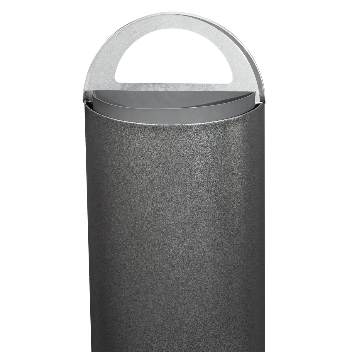 Glaro  "Profile" 18" Half Round Waste Receptacle – Hinged Lid with Satin Aluminum Finish & Plastic Liner | Made in USA
