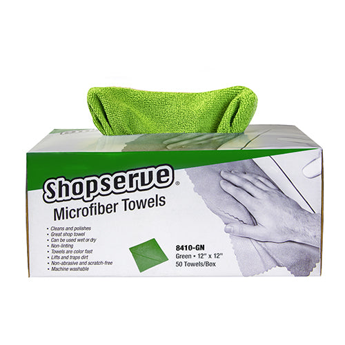 Shopserve® Microfiber Towels in Dispensing Boxes, 12" x 12", 180 GSM, (8410 Series)