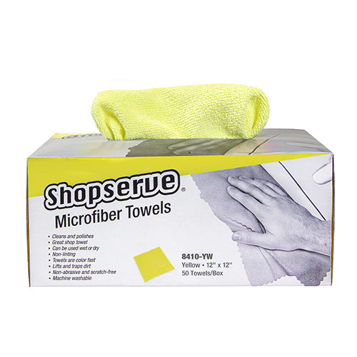 Shopserve® Microfiber Towels in Dispensing Boxes, 12" x 12", 180 GSM, (8410 Series)