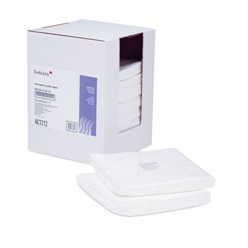 Sontara® Aerospace grade wipes, 12"X12", Quarterfold, Polybag, White