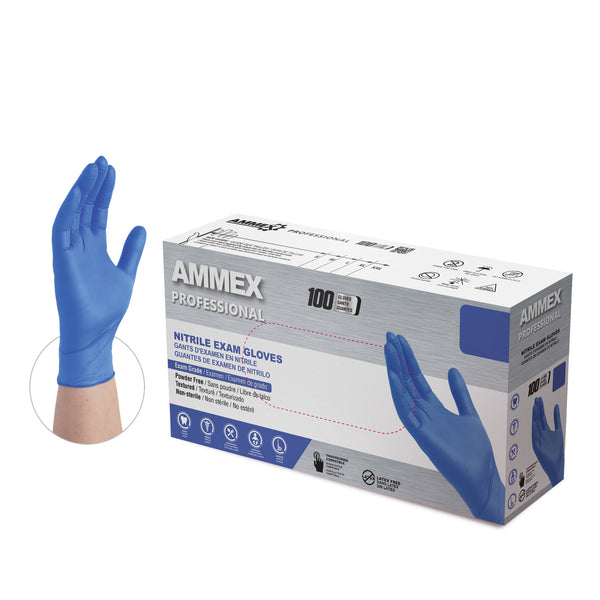 AMMEX Exam Blue Nitrile PF Disposable Gloves (Case of 1000)