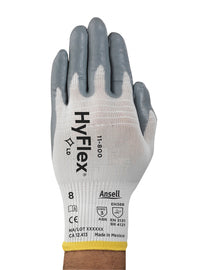 Ansell HyFlex® Light Weight Foam Nitrile Work Gloves With Gray And White Nylon Liner And Knit Wrist
