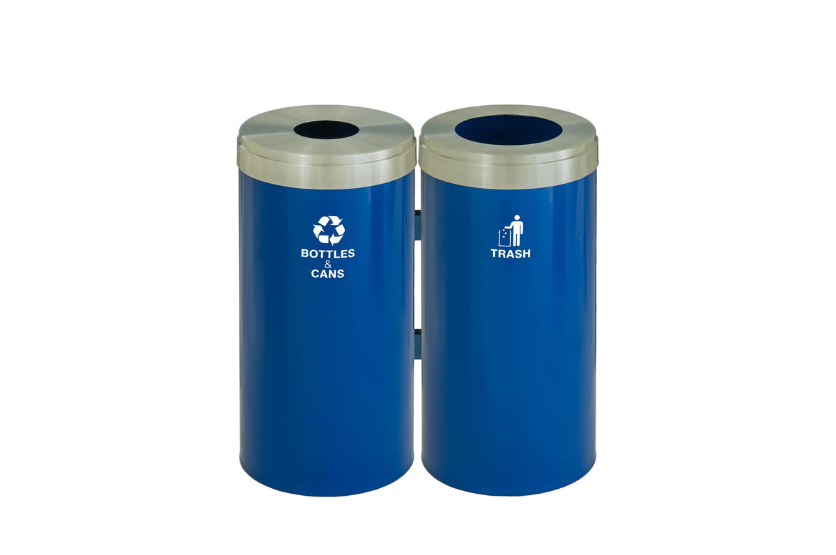 Glaro RecyclePro Value Connected, 2-Unit Modular Recycling Station – 23 Gallons each with Satin Aluminum Lids & Designer Color Base | Made in USA | Liner Not Included