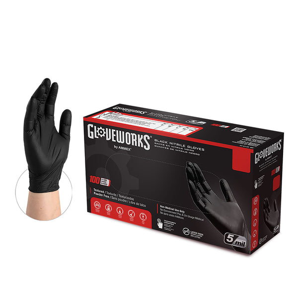 Gloveworks Black Nitrile Industrial Latex Free Disposable Gloves (Case of 1000)