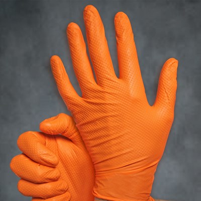 CATCH® Nitrile Pyramid Grip®, PF, Orange, 8.5 mil