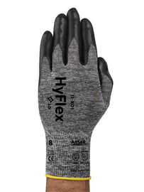 Ansell HyFlex® Light Weight Foam Nitrile Work Gloves With Black And Gray Nylon Liner And Knit Wrist