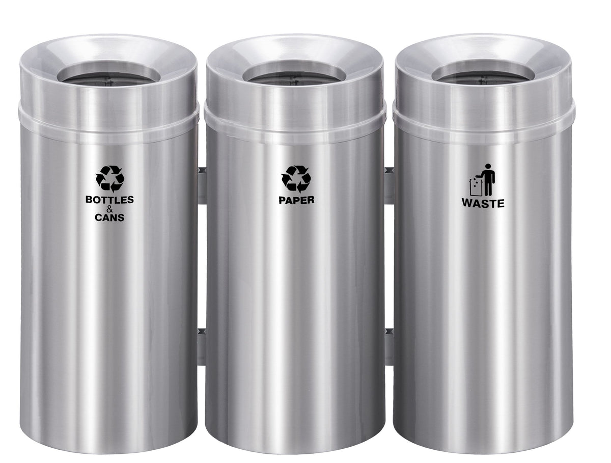 Glaro RecyclePro Deluxe 3-Unit Modular Recycling Station – 48 Gallon Connected Bins with Satin Aluminum Finish | Made in USA