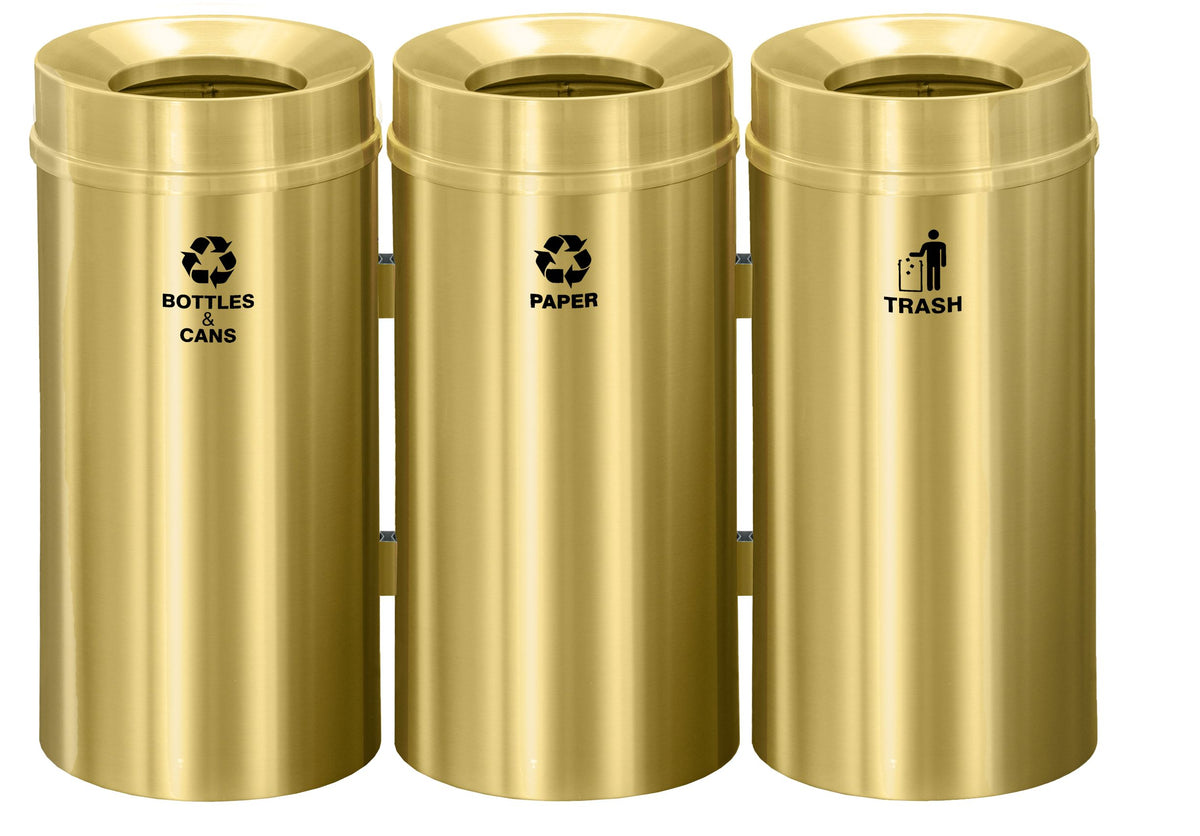 Glaro RecyclePro Deluxe 3-Unit Modular Recycling Station – 48 Gallon Connected Bins with Satin Brass Finish | Made in USA