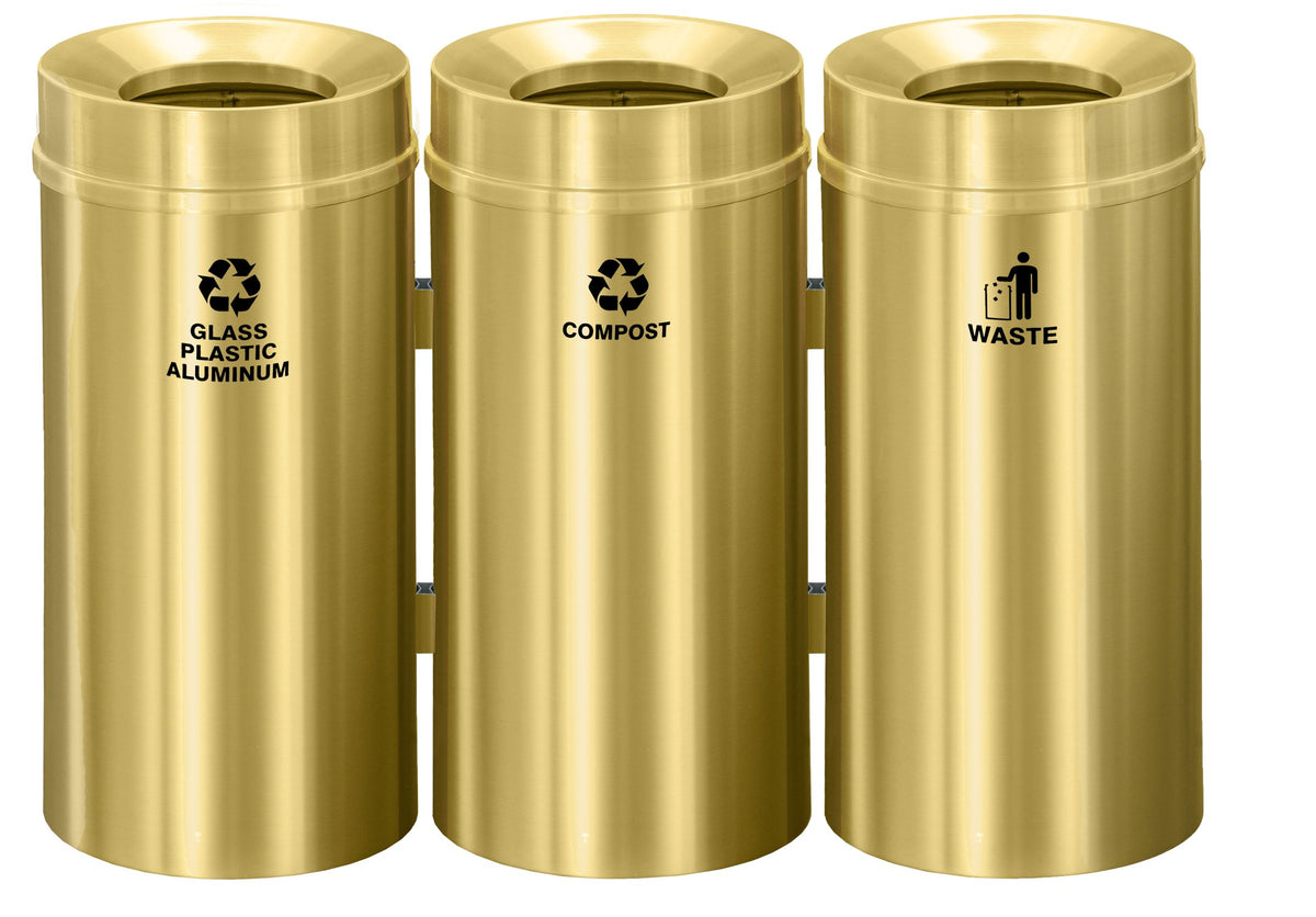 Glaro RecyclePro Deluxe 3-Unit Modular Recycling Station – 48 Gallon Connected Bins with Satin Brass Finish | Made in USA