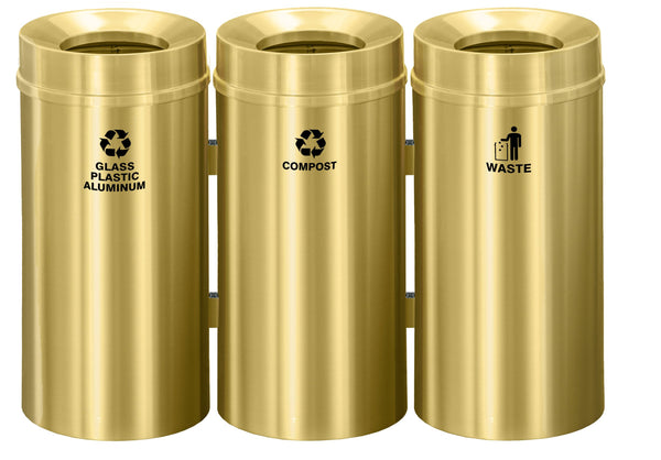 Glaro RecyclePro Deluxe Connected Recycling Stations with Removable Inner Liner - Satin Brass
