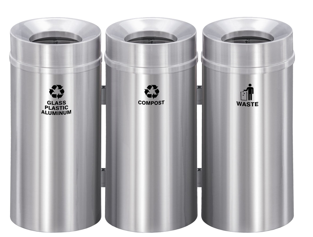 Glaro RecyclePro Deluxe 3-Unit Modular Recycling Station – 48 Gallon Connected Bins with Satin Aluminum Finish | Made in USA