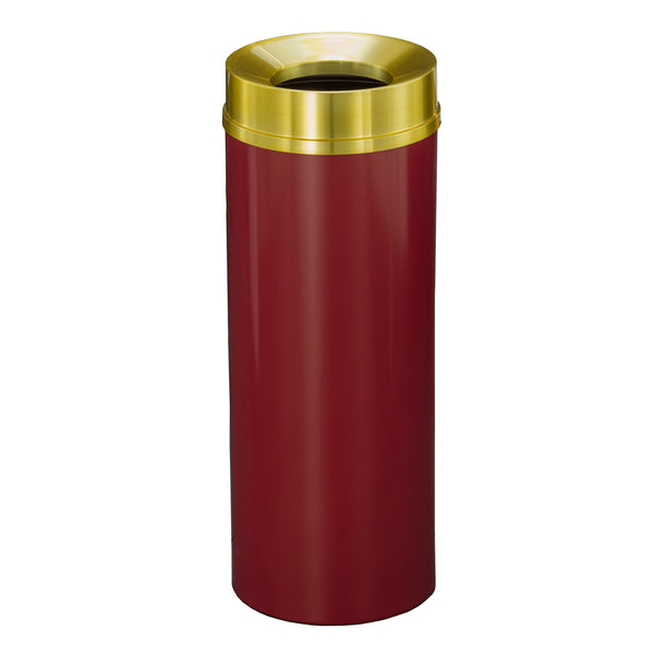Glaro “Mount Everest” Waste Receptacle – Funnel Opening | Burgundy & Satin Brass | Made in USA