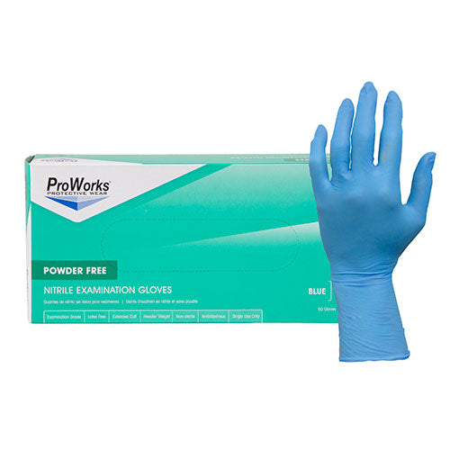 ProWorks Extended Cuff Blue Nitrile Examination Gloves, 8 mil (GL-N108EPF)